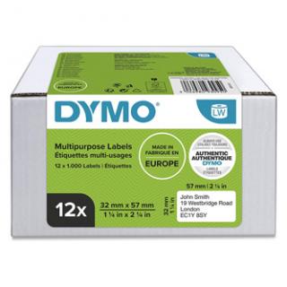 Dymo papierové štítky 57mm x 32mm, biele, multifunkčné, snímateľné, 12 x 1000 ks, 2093095, 12 roliek v balení, cena za balenie