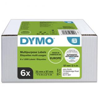 Dymo papierové štítky 57mm x 32mm, biele, multifunkčné, snímateľné, 6 x 1000 ks, 2093094, 6 roliek v balení, cena za balenie