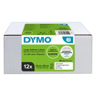 Dymo papierové štítky 89mm x 36mm, biele, veľké, 12 x 260 ks, 2093093