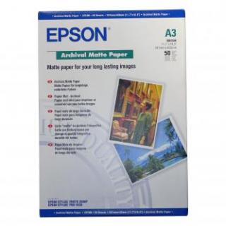 Epson Archival Matte Paper, biela, 50, ks C13S041344, pre atramentové tlačiarne, 297x420mm (A3), A3, 192 g/m2