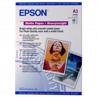 Epson Matte Paper Heavyweight, C13S041261, foto papier, matný, silný typ biely, Stylus Photo 1270, 1290, A3, 167 g/m2, 50 ks, atra