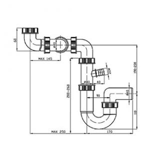 Franke sifón plast drezový, 40 mm, 170-250mm, biely