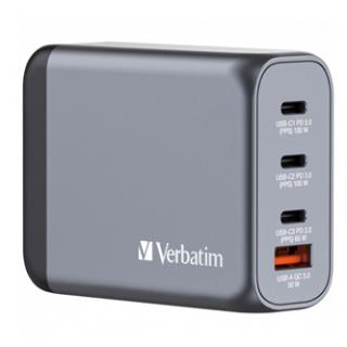 GaN cestovná nabíjačka do siete Verbatim, USB 3.0, USB C, šedá, 100 W, vymeniteľné vidlice C,G,A