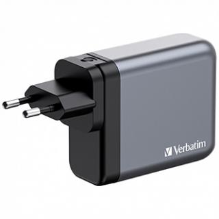 GaN cestovná nabíjačka do siete Verbatim, USB 3.0, USB C, šedá, 140 W, vymeniteľné vidlice C,G,A