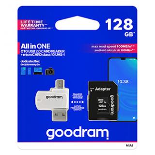 Goodram pamäťová karta Micro Secure Digital Card All-In-ON, 128GB, multipack, M1A4-1280R12, UHS-I U1 (Class 10), multipack s čítač