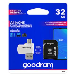 Goodram pamäťová karta Micro Secure Digital Card All-In-ON, 32GB, multipack, M1A4-0320R12, UHS-I U1 (Class 10), multipack s čítačk