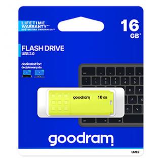 Goodram USB flash disk, USB 2.0, 16GB, UME2, žltý, UME2-0160Y0R11, USB A, s krytkou