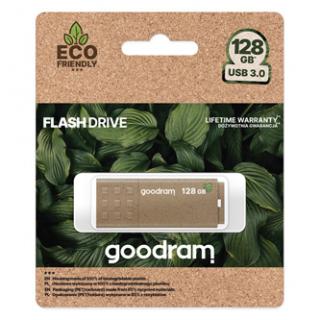 Goodram USB flash disk, USB 3.0, 128GB, UME3 ECO FRIENDLY, hnedý, UME3-1280EFR11, USB A, s krytkou