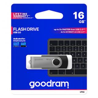 Goodram USB flash disk, USB 3.0, 16GB, UTS3, čierny, UTS3-0160K0R11, USB A, s otočnou krytkou