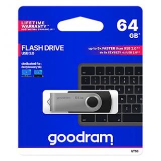 Goodram USB flash disk, USB 3.0, 64GB, UTS3, čierny, UTS3-0640K0R11, USB A, s otočnou krytkou