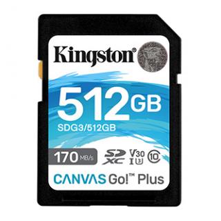 Kingston pamäťová karta Canvas Go! Plus, 512GB, SDXC, SDG3/512GB, UHS-I U3 (Class 10), A2, V30