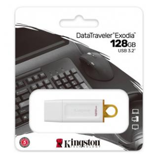 Kingston USB flash disk, USB 3.0, 128GB, DataTraveler Exodia, biela, KC-U2G128-5R, USB A, s krytkou