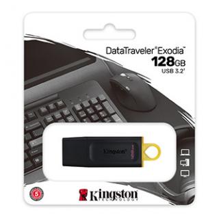 Kingston USB flash disk, USB 3.0, 128GB, DataTraveler Exodia, čierny, DTX/128GB, USB A, s krytkou