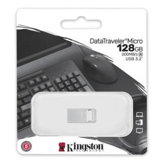 Kingston USB flash disk, USB 3.0, 128GB, DataTraveler Micro G2, strieborný, DTMC3G2/128GB, USB A