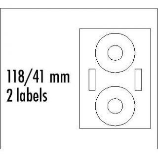 Logo etikety na CD 118/41mm, A4, matné, biele, 2 etikety, 2 prúžky, 140g/m2, balené po 10 ks, pre atramentové a laserové tlačiarne