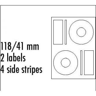 Logo etikety na CD 118/41mm, A4, matné, biele, 2 etikety, 4 pásiky, 140g/m2, balené po 10 ks, pre atramentové a laserové tlačiarne