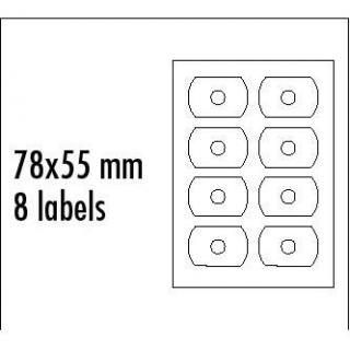 Logo etikety na CD 78mm x 55mm, A4, matné, biele, 8 etikiet, CD-R card, 140g/m2, balené po 25 ks, pre atramentové a laserové tlači