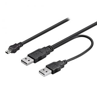 Logo USB kábel (2.0), 2x USB A samec - miniUSB samec, 0.6m, čierny, blister