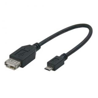Logo USB kábel (2.0), microUSB samec - USB A samica, 0.2m, OTG, čierny