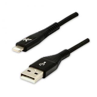 Logo USB kábel (2.0), USB A samec - Apple Lightning samec, 1m, MFi certifikácia, 5V/2,4A, čierny, box, nylónové opletenie, hliníko