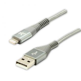 Logo USB kábel (2.0), USB A samec - Apple Lightning samec, 1m, MFi certifikácia, 5V/2,4A, strieborný, box, nylónové opletenie, hli