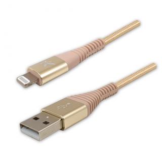 Logo USB kábel (2.0), USB A samec - Apple Lightning samec, 1m, MFi certifikácia, 5V/2,4A, zlatý, box, nylónové opletenie, hliníkov