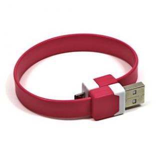 Logo USB kábel (2.0), USB A samec - microUSB samec, 0.25m, ružový, blister, náramok