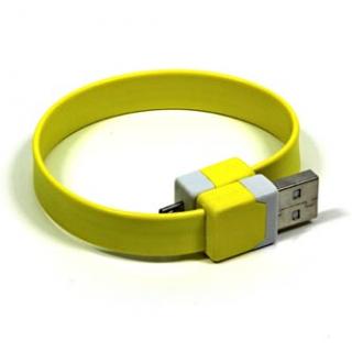 Logo USB kábel (2.0), USB A samec - microUSB samec, 0.25m, žltý, blister, náramok