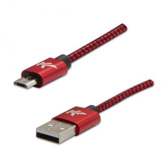 Logo USB kábel (2.0), USB A samec - microUSB samec, 1m, 480 Mb/s, 5V/2A, červený, box, nylónové opletenie, hliníkový kryt konektor