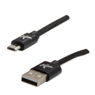 Logo USB kábel (2.0), USB A samec - microUSB samec, 1m, 480 Mb/s, 5V/2A, čierny, box, nylónové opletenie, hliníkový kryt konektora