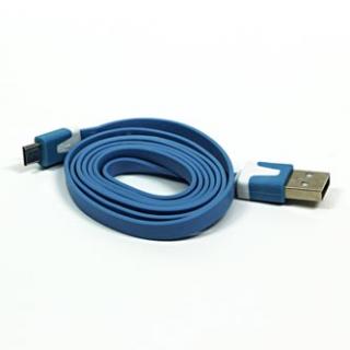 Logo USB kábel (2.0), USB A samec - microUSB samec, 1m, plochý, modrý, blister