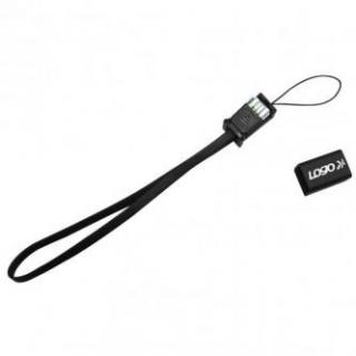 Logo USB kábel (2.0), USB A samec - miniUSB samec, 0.3m, čierny, pútko na fotoaparát
