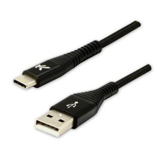 Logo USB kábel (2.0), USB A samec - USB C samec, 1m, 480 Mb/s, 5V/3A, čierny, box, nylónové opletenie, hliníkový kryt konektora