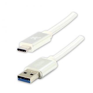 Logo USB kábel (3.2 gen 1), USB A samec - USB C samec, 1m, 5 Gb/s, 5V/3A, biely, box, nylónové opletenie, hliníkový kryt konektora