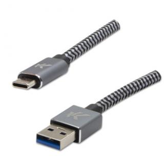 Logo USB kábel (3.2 gen 1), USB A samec - USB C samec, 1m, 5 Gb/s, 5V/3A, šedý, box, kovové opletení, hliníkový kryt konektora