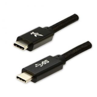 Logo USB kábel (3.2 gen 1), USB C samec - USB C samec, 1m, 5 Gb/s, 5V/3A, čierny, box, nylónové opletenie, hliníkový kryt konektor