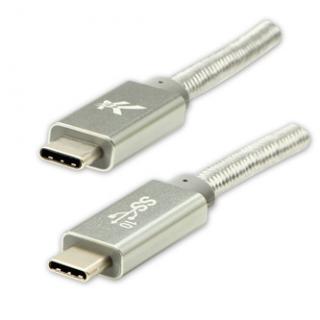 Logo USB kábel (3.2 gen 2), USB C samec - USB C samec, 1m, Power Delivery 100W, 10 Gb/s, 20V/5A, strieborný, box, nylónové opleten