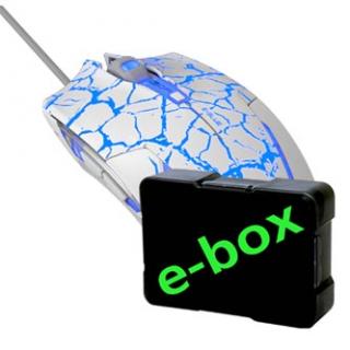 Myš drôtová USB, E-blue Cobra, bielo-modrá, optická, 2500DPI, e-box