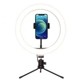 Powerton kruhové svetlo 10", biela LED, malé, nastavenie teploty a svietivosti, držiak telefónu a tripod