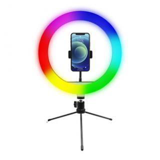 Powerton kruhové svetlo 10", RGB LED, malé, nastavenie farieb a svietivosti, držiak telefónu a tripod