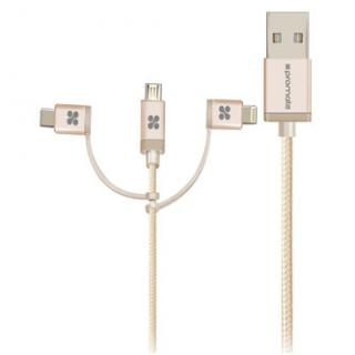 Promate USB kábel (2.0), USB A samec - microUSB samec + Apple Lightning samec + USB C sam, 1.2m, guľatý, zlatý, Opletený, Trio