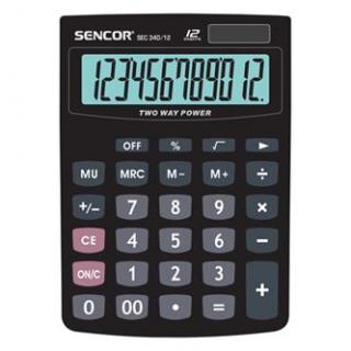 Sencor Kalkulačka SEC 340/12, čierna, stolová, dvanásťmiestna, duálne napájanie