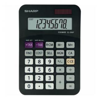 Sharp Kalkulačka EL-330FBBK, čierna, stolová, osemmiestna