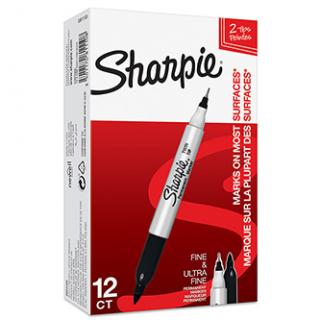Sharpie, popisovač twin tip, čierny, 12ks, 0.5/0.9mm, permanentná