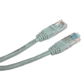 Sieťový LAN kabel UTP crossover patchcord, Cat.5e, RJ45 samec - RJ45 samec, 5 m, netienený, krížený, šedý, k prepojeniu 2 PC, Logo