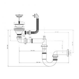 StrongSinks sifón plast drezový, 40 mm, 220-460mm, biely, StrongSinks Sifon pre úsporu miesta pre nerez drez