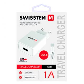 SWISSTEN Sieťový adaptér 5W, 1 port, USB-A, kábel USB-C