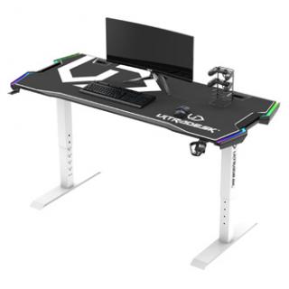 ULTRADESK Herný stôl FORCE SNOW - biely, 166x70 cm, 66-86 cm, 5 úrovní výšky,s XXL podložkou pod myš, RGB podsvietenie