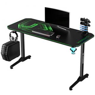 ULTRADESK Herný stôl FRAG - GREEN V3, 140x60 cm, 76 cm, s XXL podložkou pod myš, s ultradesk BEAM, držiak slúchadiel aj nápojov