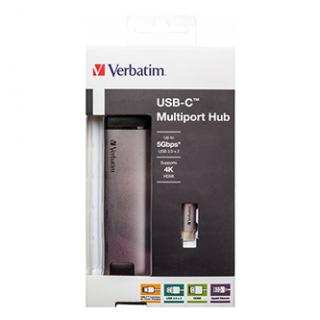 USB (3.1) hub 5-port, 49141, šedá, dĺžka kábla 15cm, Verbatim, adaptér USB C na USB C, 1x USB A, HDMI, ETHERNET